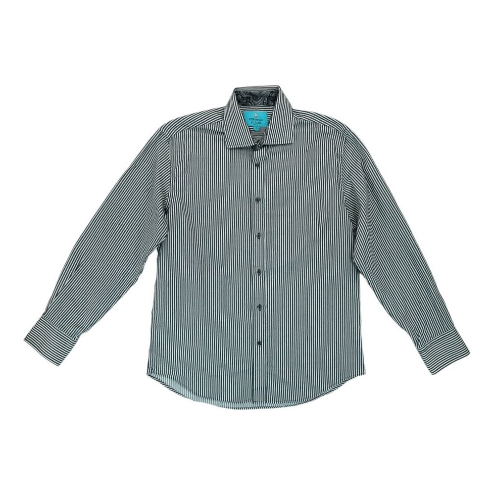Christian Aujard Medium Paisley Trim Striped Flip Cuff Long‎ Sleeve Men's Shirt